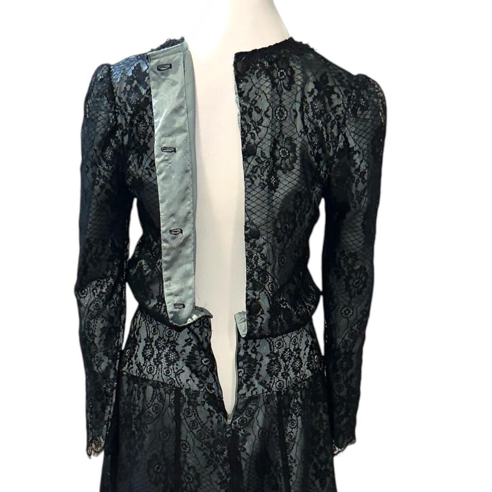 Vintage JESSICA MCCLINTOCK Lace Gown Maxi Dress Puff Sleeve Gothic Formal Sz 2 - Picture 5 of 16